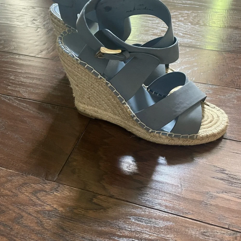 Joie Kaelyn Blue Espadrille Wedge Sandals Leather Size 38.5